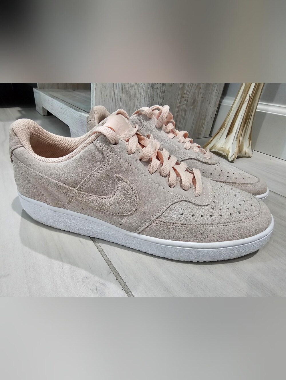 Nike Women’s Court Vision Low-Top Suede Sneakers in Pink Beige Size 11